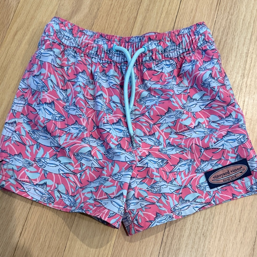 Vineyard Vines Kids Swim Trunks - Coral and Sky Blue